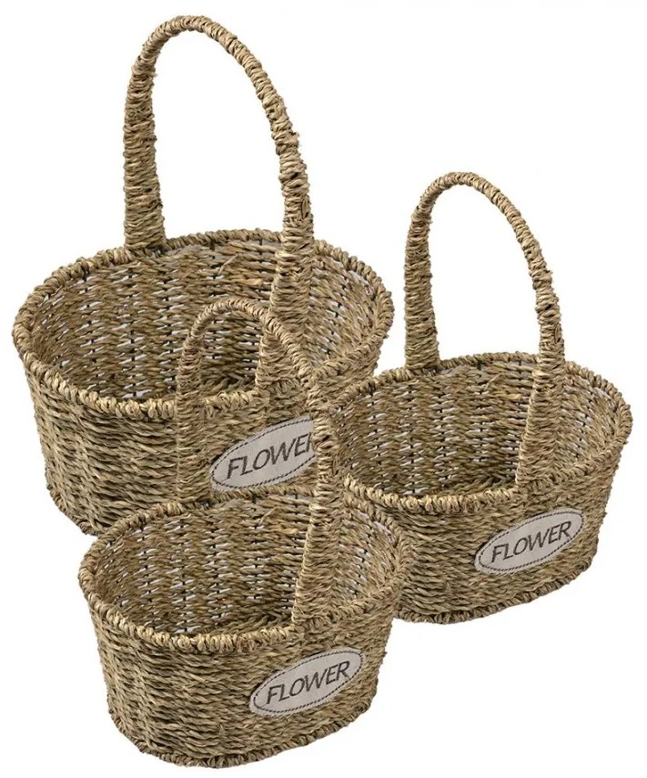 3ks pletený košík s ušami Flower - 24*19*12/28 / 20*16*11/26 / 17*13*10/22 cm