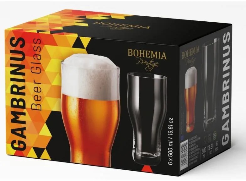 BOHEMIA PRESTIGE GAMBRINUS PIVNÝ POHÁR 500ML SADA 6 KS