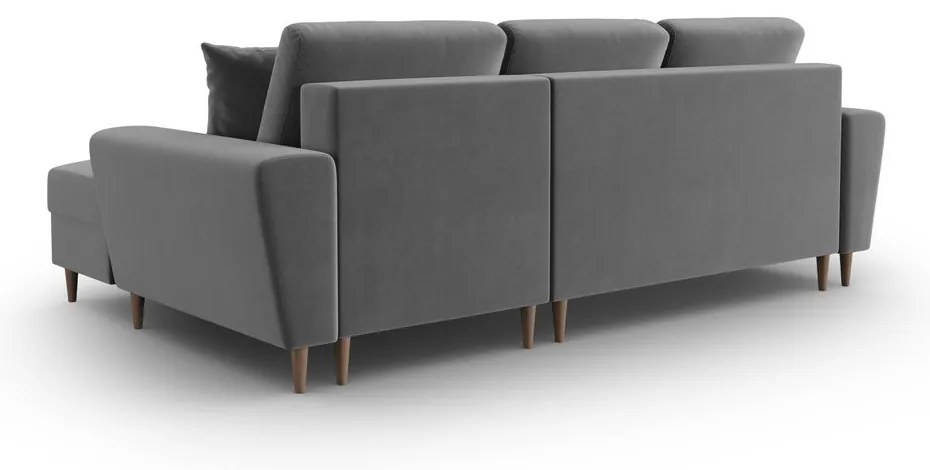 Svetlosivá zamatová rozkladacia/s úložným priestorom rohová pohovka (pravý roh/s leňoškou) Kyoto – Cosmopolitan Design