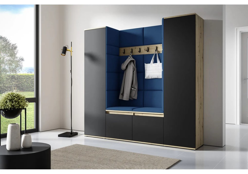 Predsieňová stena AMI 31 Bez zrkadla Dub artisan + čierna Námornícka modrá