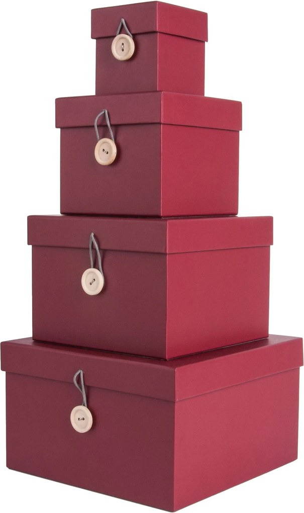 PRESENT TIME Sada štyroch vínových papierových boxov Uniform 7 × 7 × 8 cm, 11,5 × 11,5 × 10 cm, 15,5 × 15,5 × 11,5 cm, 20 × 20 × 12 cm