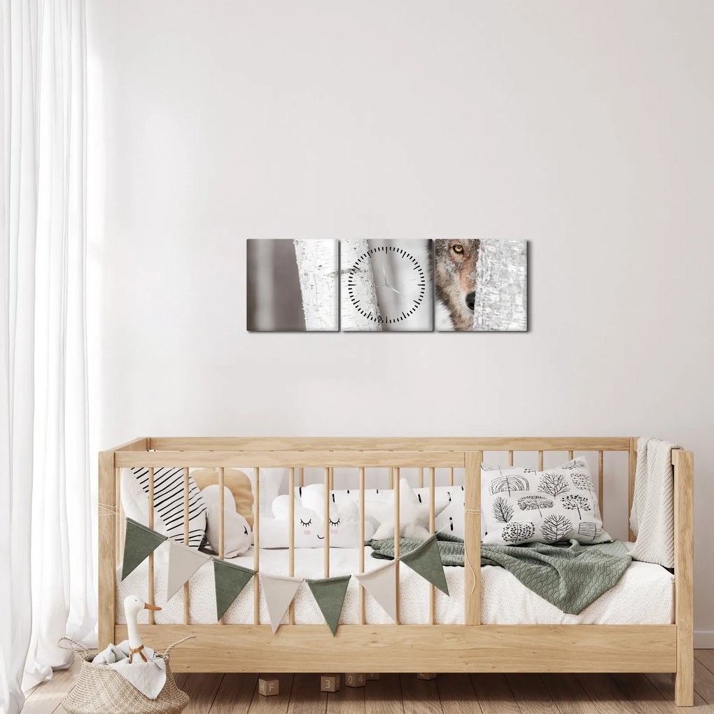 Obraz - Vlk (s hodinami) (90x30 cm)