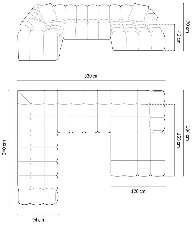 Krémová ženilková rohová pohovka (ľavý roh/do tvaru "U") Treno – Cosmopolitan Design