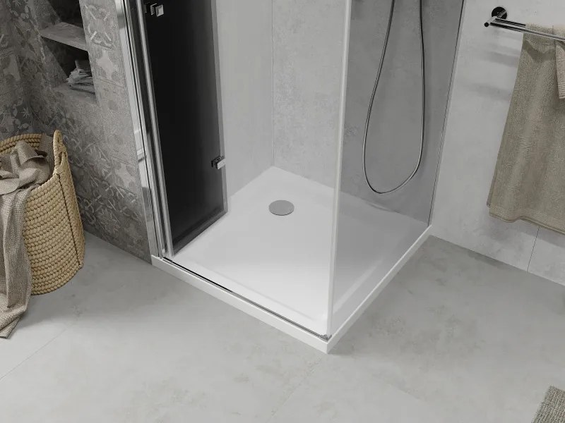 Mexen Lima, sprchovací kút so skladacími dverami 70 (dvere) x 70 (stena) cm, 6mm šedé sklo, chrómový profil + slim sprchová vanička biela, 856-070-070-01-40-4010