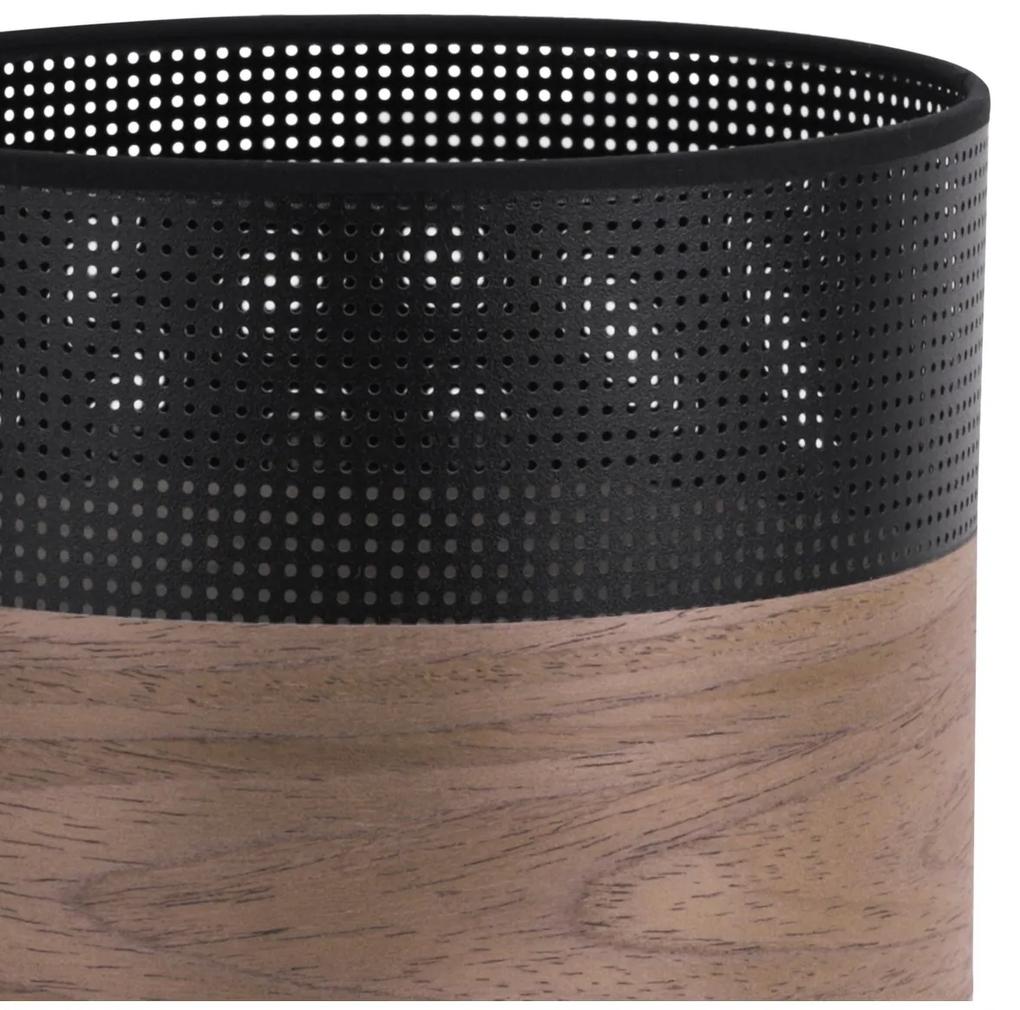 Light Home Závesné svietidlo Wood, 1x hnedá orechová dýha/čierne PVCové tienidlo, (fi 20cm)