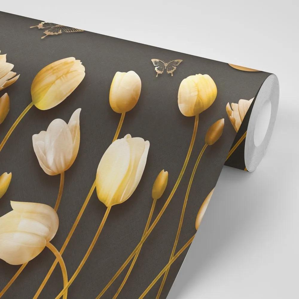 Tapeta tulipány so zlatým motívom - 225x150
