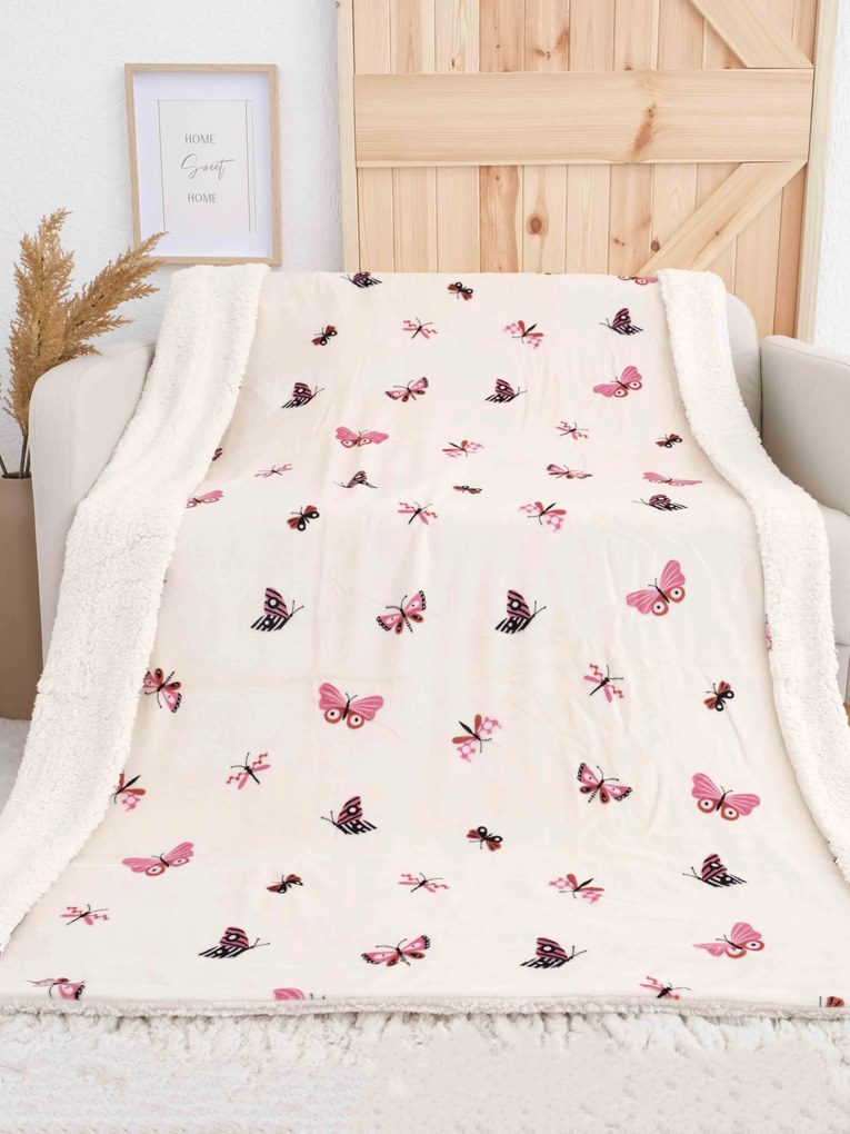 Baránková deka mikroplyš Exclusive 150 × 200 cm – Motýliky béžové