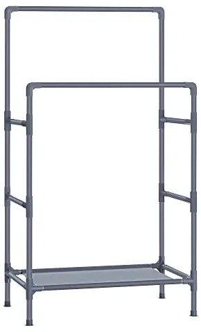 Stojan na oblečenie, 2 závesné tyče, 1 polica, 157x83x45cm, sivý