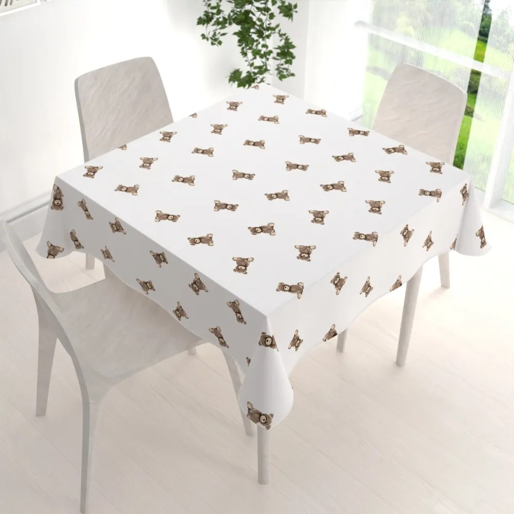 Biante Detský bavlnený štvorcový obrus Sandra SA-531 Medvedíky na bielom 80x80 cm