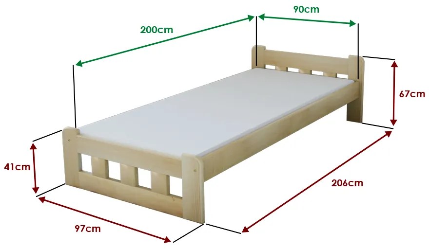 Posteľ Naomi zvýšená 90 x 200 cm, borovica Rošt: Bez roštu, Matrac: Matrac DELUXE 10 cm