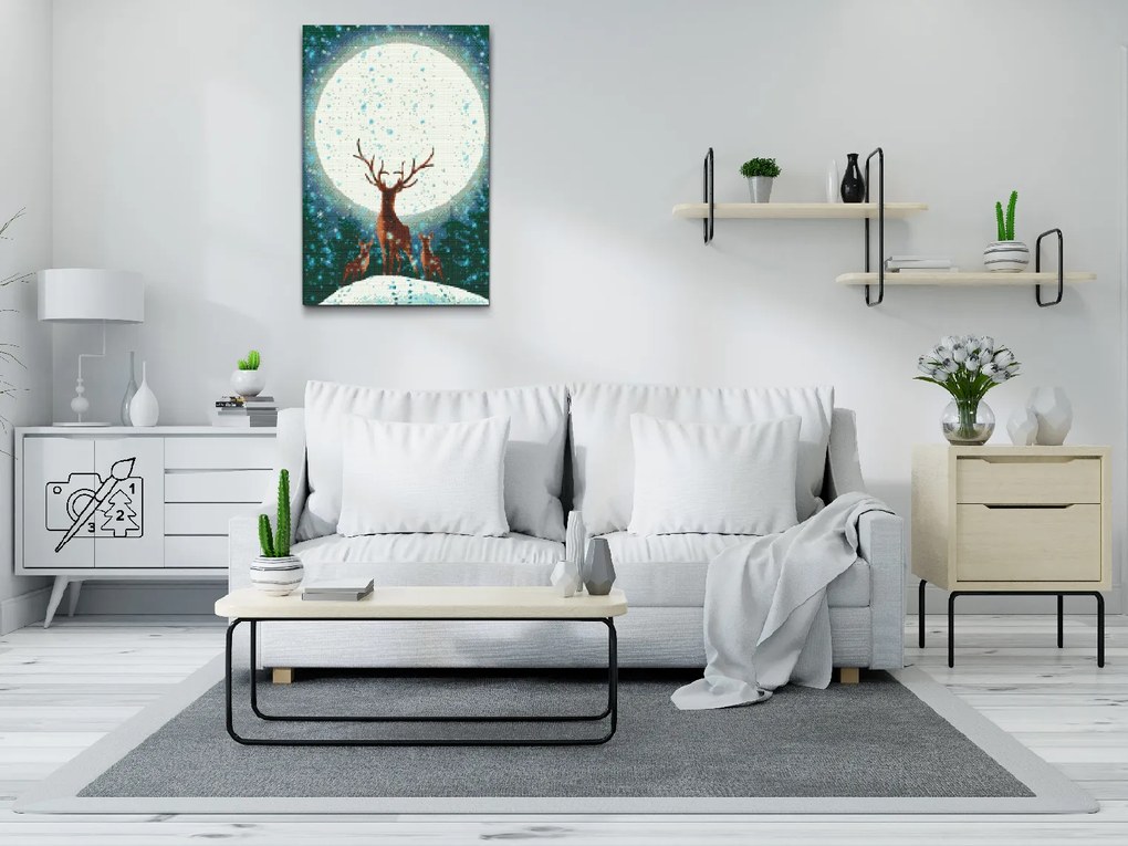 Gario Diamantové maľovanie Jeleň za splnu Rozmery: 40 x 60 cm, Rámovanie: Iba zrolované plátno, Diamanty: Štvorcové