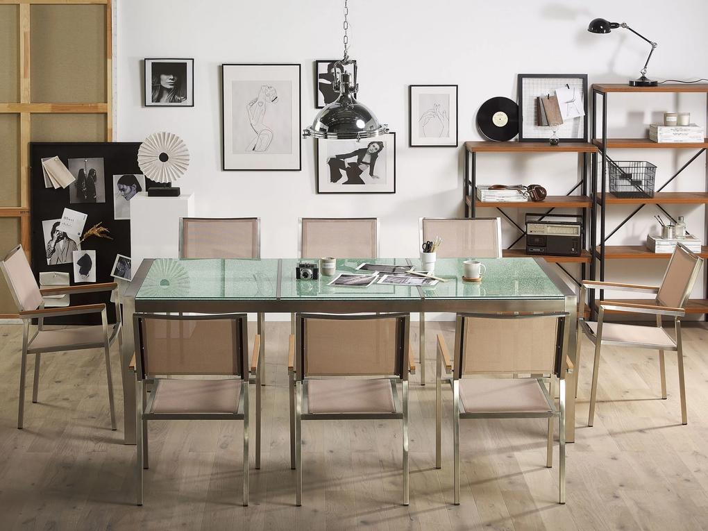 Sada záhradného nábytku stôl so sklenenou doskou 220 x 100 cm 8 béžových stoličiek GROSSETO Beliani