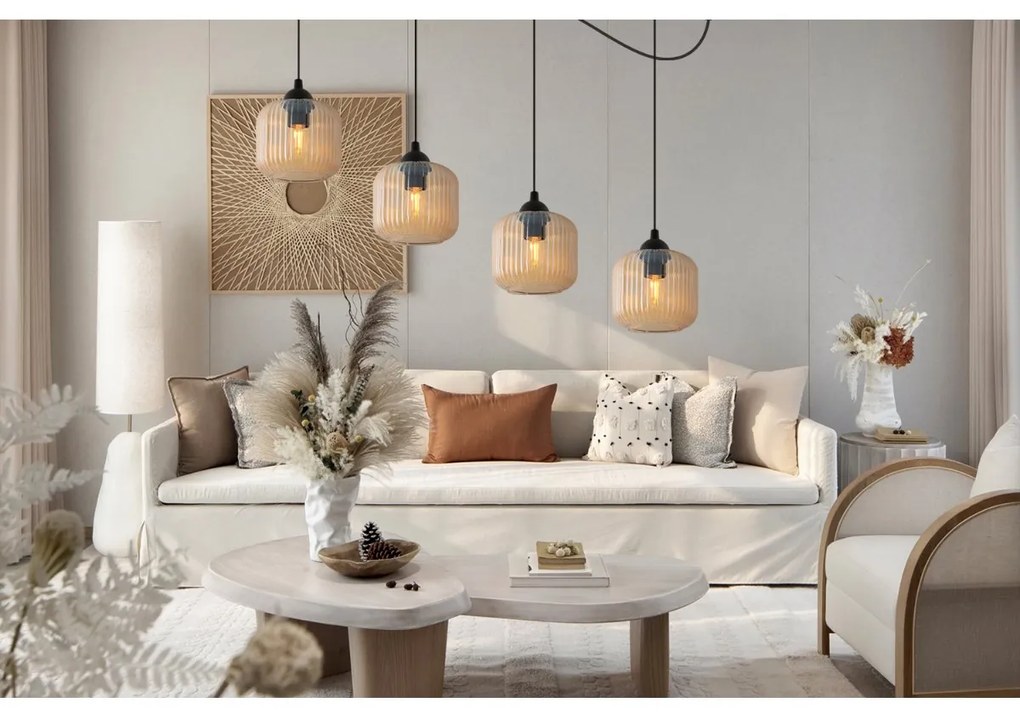 Závesné svietidlo Riffle Spider, 4x medové sklenené tienidlo