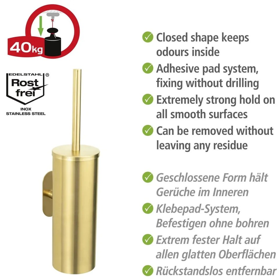 Samodržiaca WC kefa z nerezovej ocele v zlatej farbe Orea Gold – Wenko