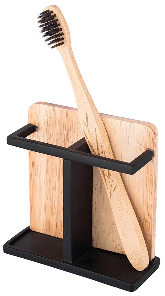 ALTOM Držiak na zubné kefky a pastu, minimalistický stojan drevo+kov