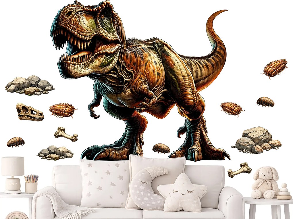 Tyranosaurus Rex textilní prelepiteľná nálepka na stenu list 45 x 41 cm