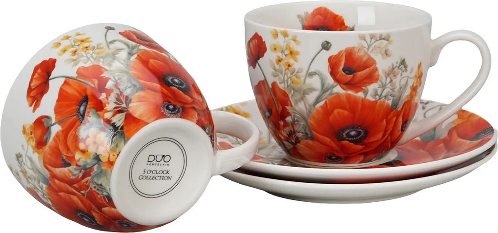 Porcelánová šálka s podšálkou Poppies 270 ml sada 2ks