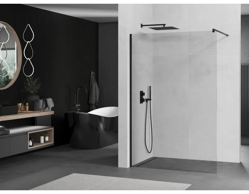 Mexen Kioto, sprchová zásteny typ Walk-In 75 x 200 cm, 8mm číre sklo, čierny profil, 800-075-101-70-00