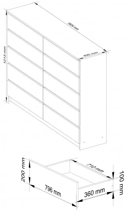 Komoda K160 10SZ CLP biela