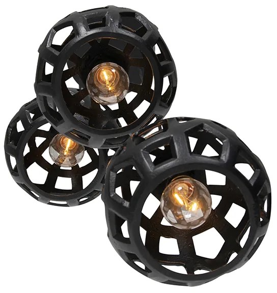 Priemyselné závesné svietidlo čierne okrúhle 3-žiarovkové - Bobby