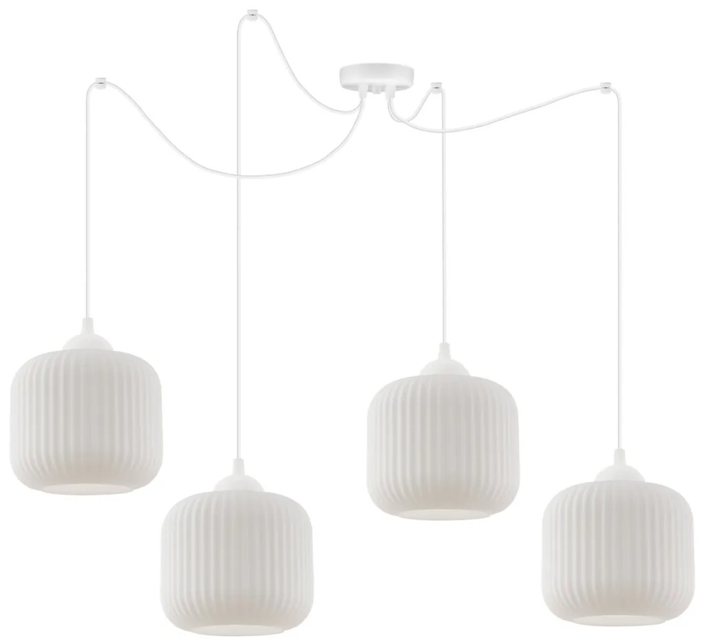Závesné svietidlo Riffle Spider, 4x biele sklenené tienidlo, w