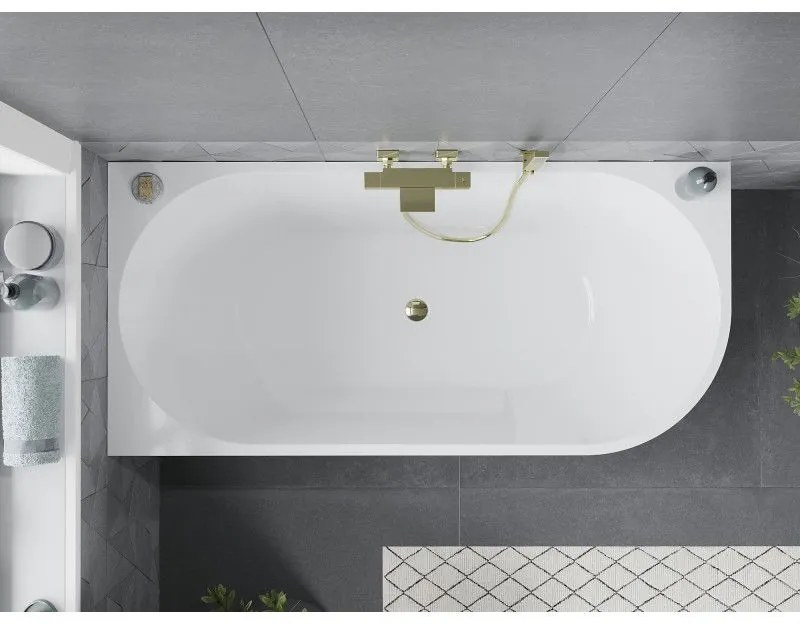 Mexen Mia, voľne stojaca rohová vaňa, lavá, 150 x 75 cm, biela-čierna, zlatý lesklý prepad, 52691507575L-50