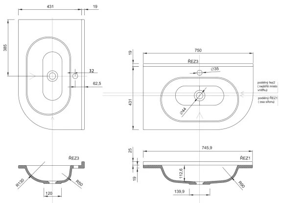 Sapho - Rohové zapustené umývadlo PULSE 75x43 cm mramor/biela