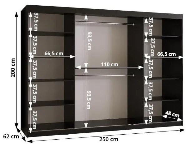 Šatníková skriňa 250 cm Riana Slimo 1 250 (biela + čierna). Vlastná spoľahlivá doprava až k Vám domov. 1063628