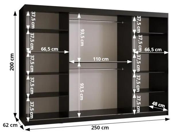 Šatníková skriňa so zrkadlom 250 cm Riana Slimo 2 250 (čierna). Vlastná spoľahlivá doprava až k Vám domov. 1063653