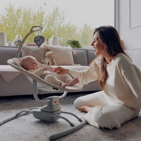 Lionelo - Detská hojdačka s melódiou RIO 4xC Beige Latte + diaľkové ovládanie