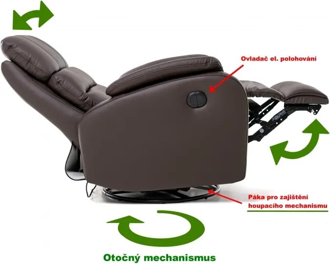 Kožené hojdacie kreslo s elektrickým polohovaním ELEGANT 1, čierná