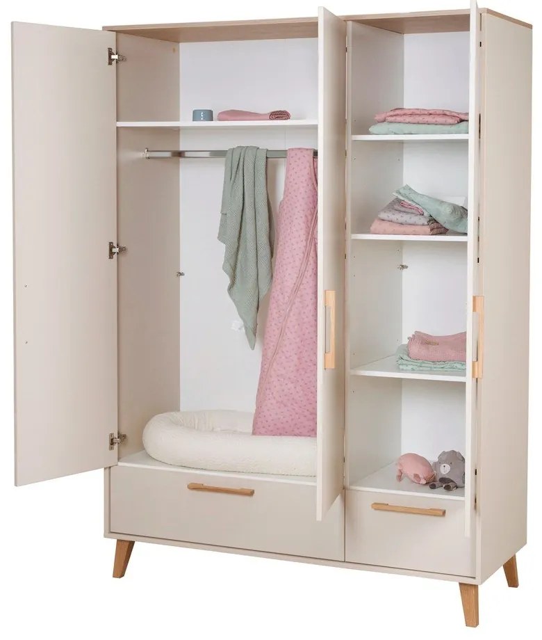 Krémová/v prírodnej farbe detská šatníková skriňa v dekore duba 138x200x55 cm Jil – Roba