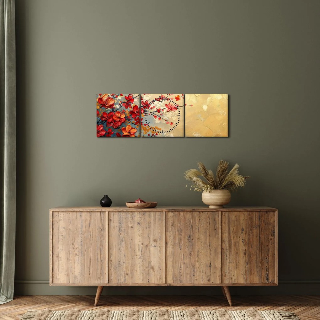 Obraz - Kvitnúci strom (s hodinami) (90x30 cm)