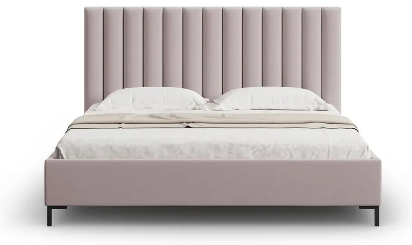 Svetloružová čalúnená dvojlôžková posteľ s úložným priestorom s roštom 200x200 cm Casey – Mazzini Beds