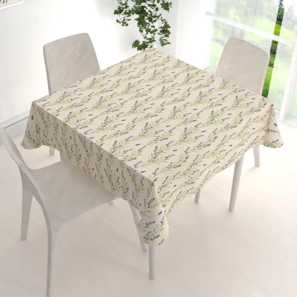 Biante Ľanový štvorcový dekoračný obrus LEN-009 Levandule na režnom 110x110 cm