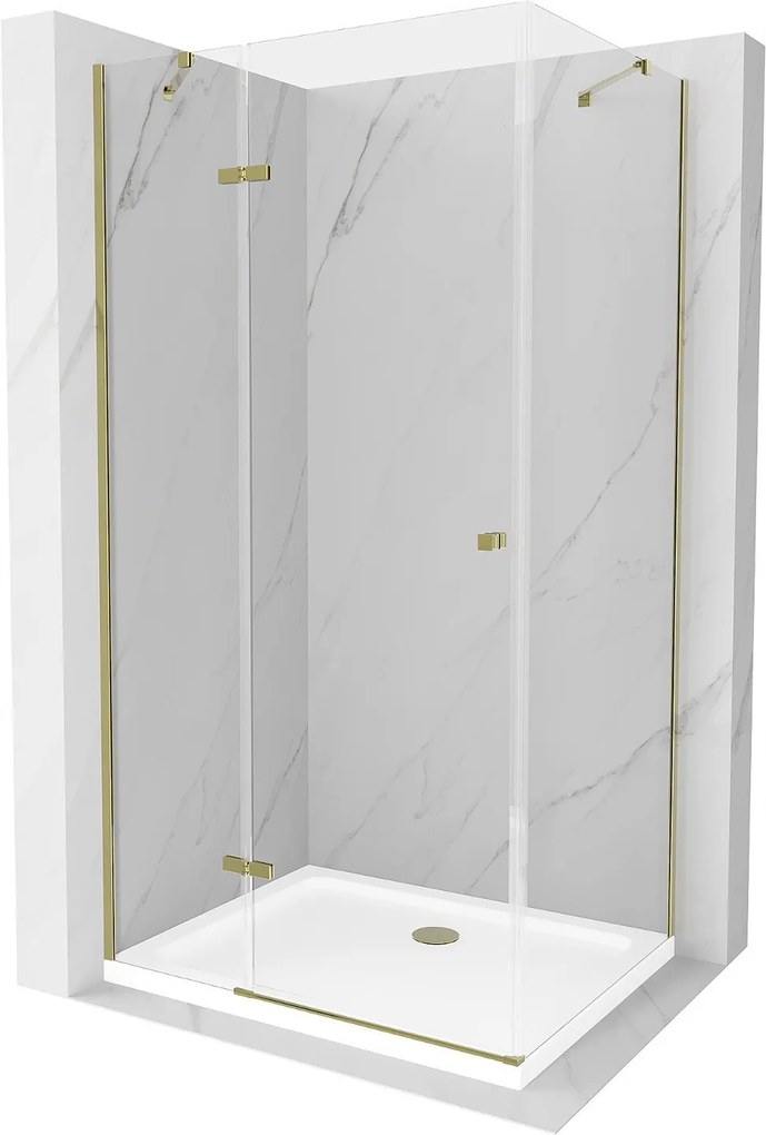 Mexen Roma, sprchovací kút 100 (dvere) x 90 (stena) cm, 6mm číre sklo, zlatý profil + slim sprchová vanička 5cm, 854-100-090-50-00-4010