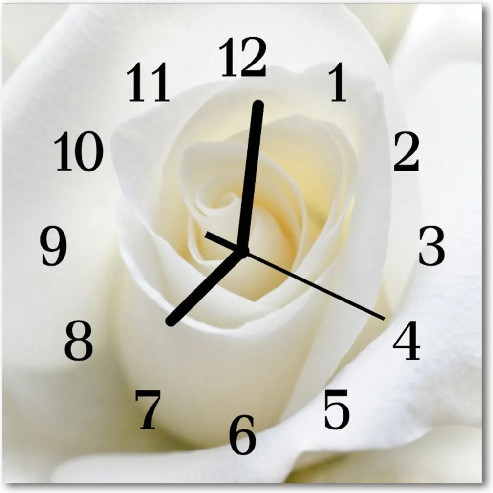 Skleněné hodiny čtvercové Bílá růže