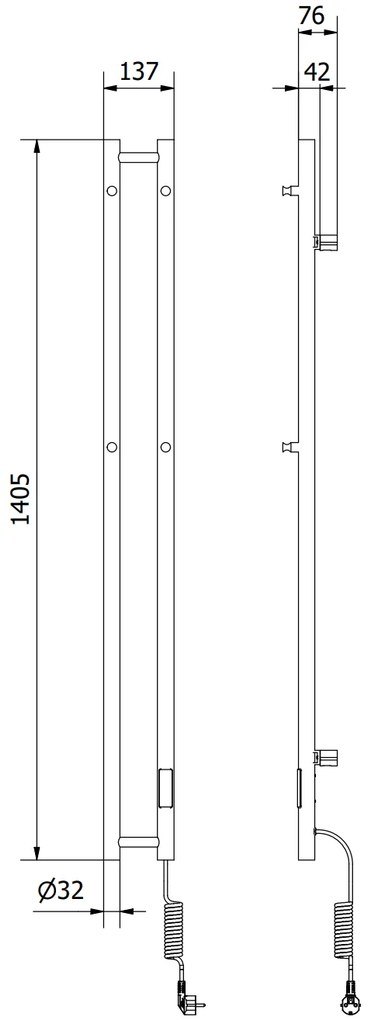 Mexen Pino, elektrické vykurovacie teleso s vešiakmi na uteráky 1405x137 mm, 150 W, biela, W301-1405-137-00-20