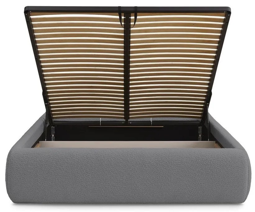 Tmavosivá čalúnená dvojlôžková posteľ s úložným priestorom/bez čela s roštom 160x200 cm Inera – Bobochic Paris