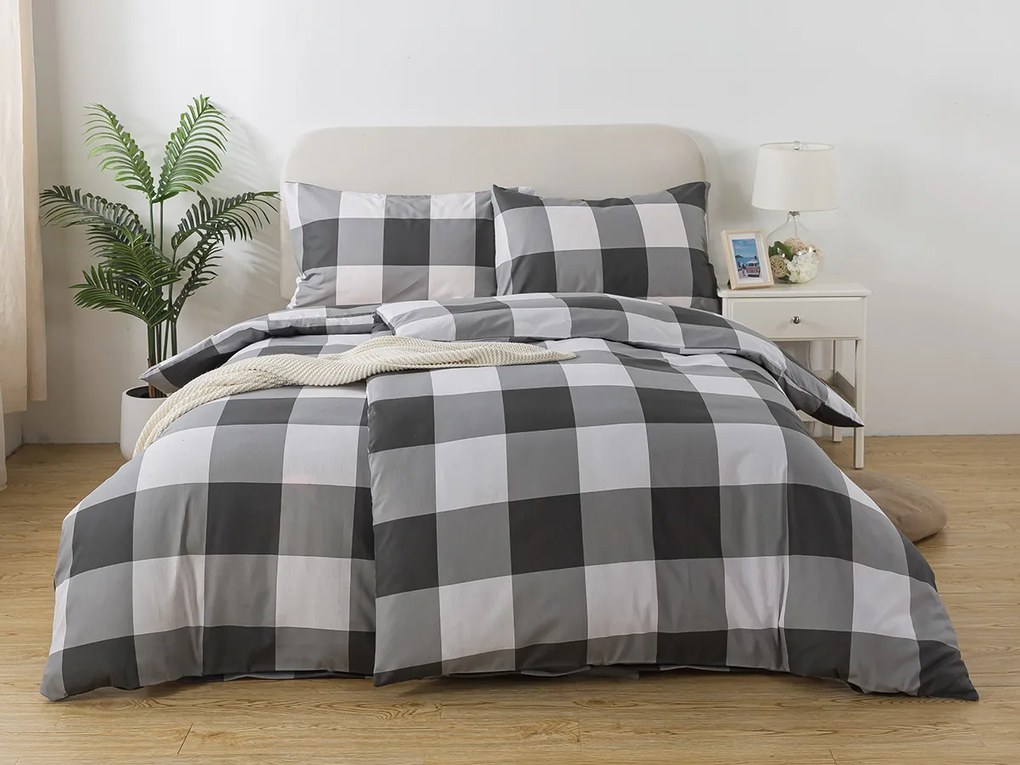 XPOSE® Bavlnené obliečky KÁRO na dve postele - sivé