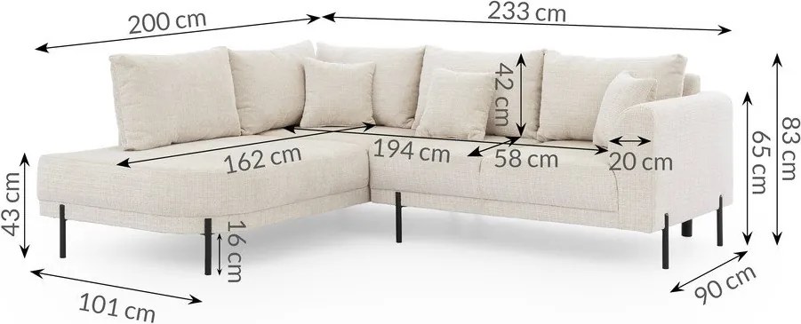 Béžová ženilková rohová pohovka (ľavý roh/do L) Mauris – Ropez