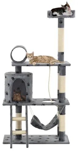 vidaXL Škrabadlo pre mačky so sisalovými stĺpikmi 140 cm sivé s labkami-