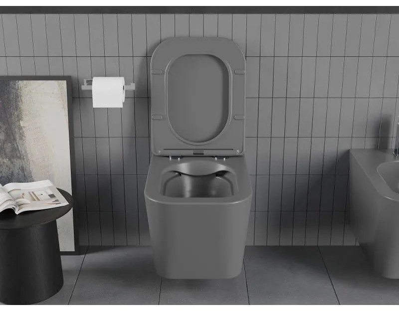 Mexen Teo WC Rimless s WC doskou slim, duroplast, tmavo-šedá matná, 30854071