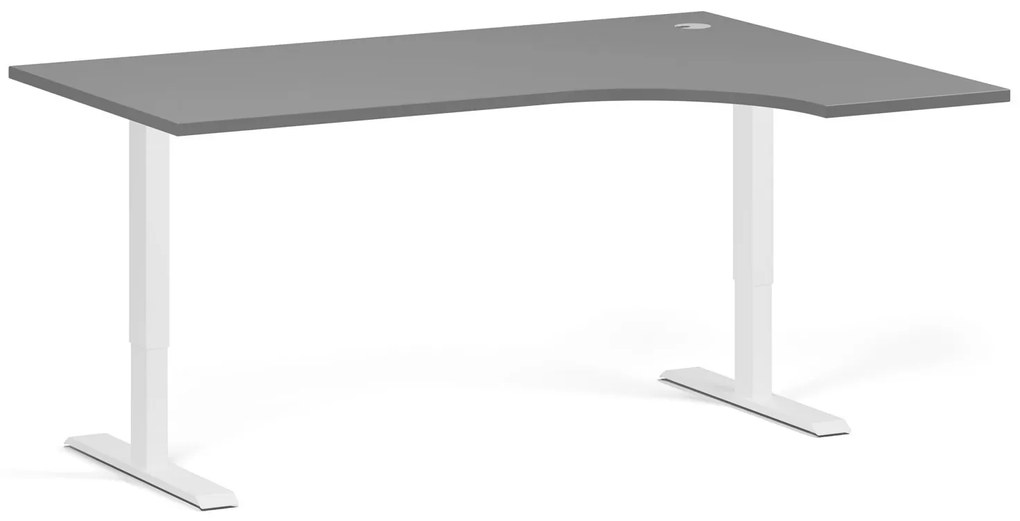 Rohový výškovo nastaviteľný stôl, 160x120 cm, 1 motor, L/P, biela podnož, grafit