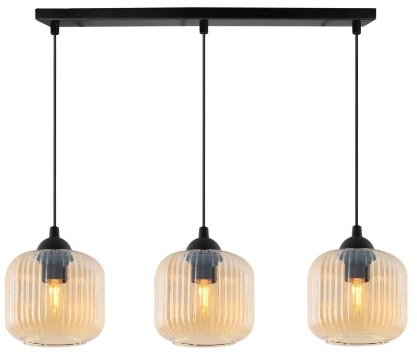 Závesné svietidlo Riffle, 3x medové sklenené tienidlo