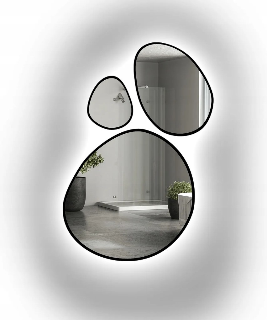 Sada troch organických zrkadiel Opalit v čiernom ráme Mdf s Led 120x179