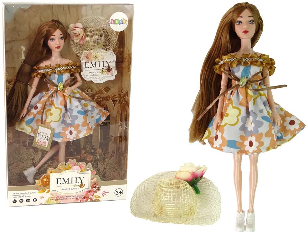 Lean Toys Bábika Emily v kvietkovaných šatách s doplnkami