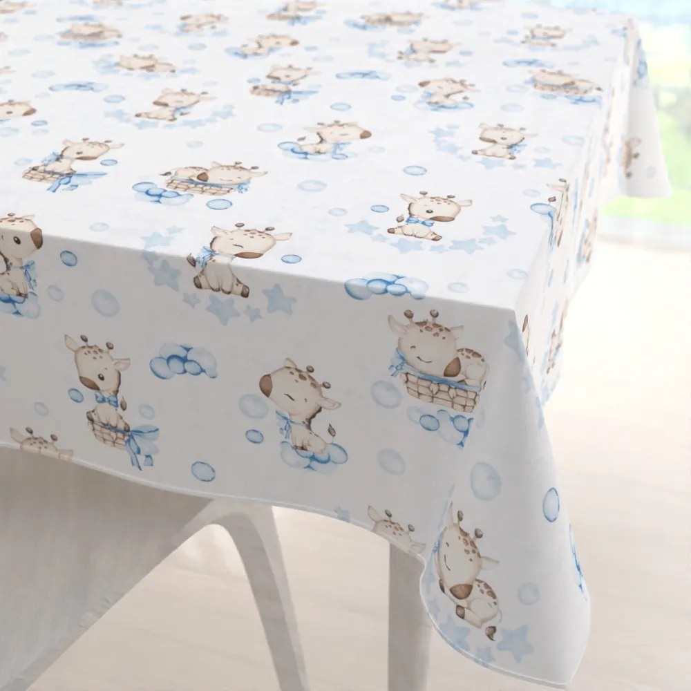 Biante Detský bavlnený štvorcový obrus Sandra SA-443 Modré žirafy na bielom 70x70 cm