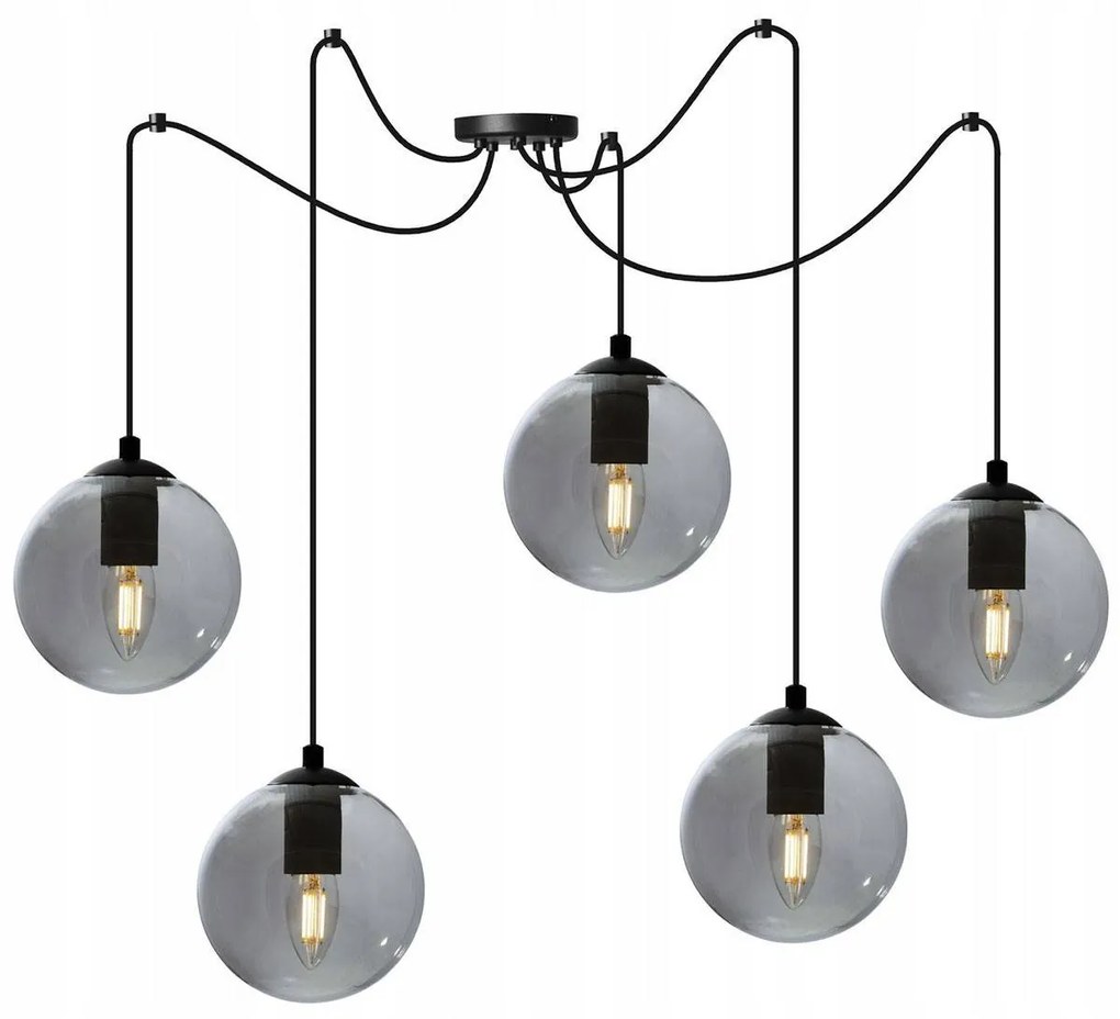 Závesné svietidlo Paris Spider, 5x sklenené tienidlo (mix 3 farieb)