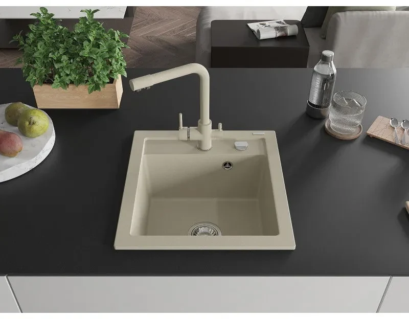 Mexen Vito, 1-komorový granitový drez 520x490x210 mm, béžová batéria Duero, béžová, 6503-69-671600-69